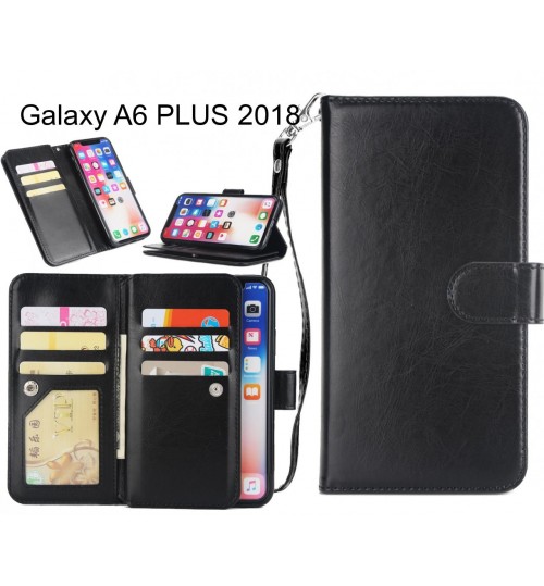 Galaxy A6 Plus 2018 Case Triple Wallet Leather Case 9 Card Slots - Black