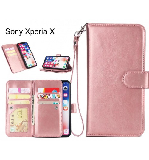 Sony Xperia X Case triple wallet leather case 9 card slots