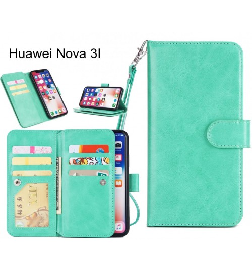 Huawei Nova 3i Case Triple Wallet Leather Case 9 Card Slots - Green