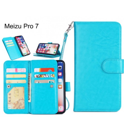 Meizu Pro 7 Case Triple Wallet Leather Case 9 Card Slots - Blue