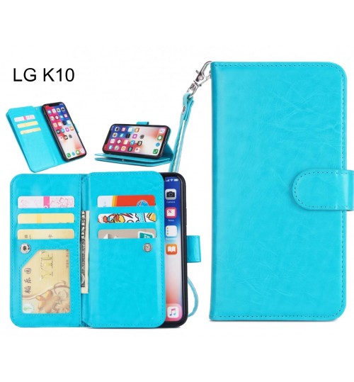 Lg K10 Case Triple Wallet Leather Case 9 Card Slots - Blue