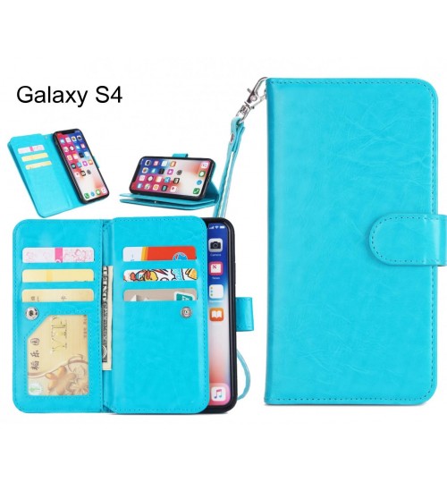 Galaxy S4 Case Triple Wallet Leather Case 9 Card Slots - Blue