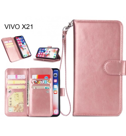 Vivo X21 Case Triple Wallet Leather Case 9 Card Slots - Rose Gold