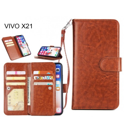 Vivo X21 Case Triple Wallet Leather Case 9 Card Slots - Brown