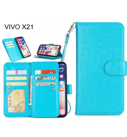 Vivo X21 Case Triple Wallet Leather Case 9 Card Slots - Blue