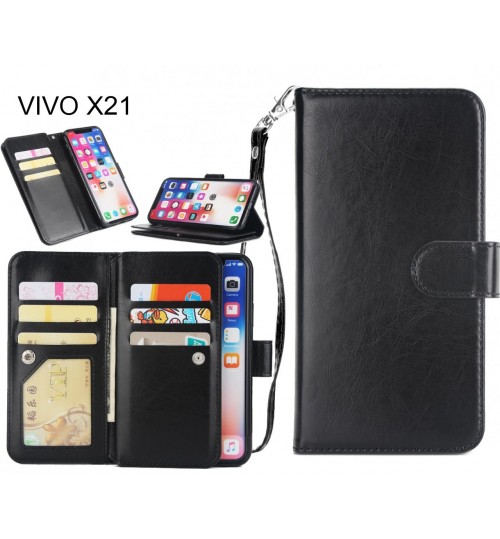 Vivo X21 Case Triple Wallet Leather Case 9 Card Slots - Black