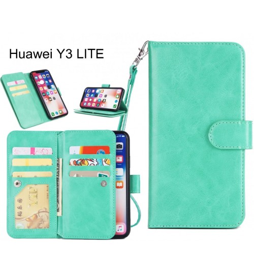 Huawei Y3 Lite Case Triple Wallet Leather Case 9 Card Slots - Green