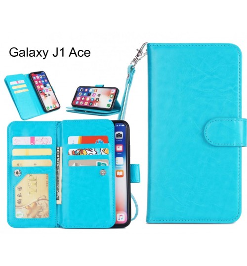 Galaxy J1 Ace Case Triple Wallet Leather Case 9 Card Slots - Blue