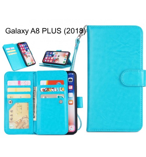 Galaxy A8 Plus (2018) Case Triple Wallet Leather Case 9 Card Slots - Blue