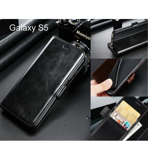 Galaxy S5 Case Premium Fine Leather Wallet Case - Black