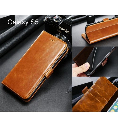 Galaxy S5 Case Premium Fine Leather Wallet Case - Light Brown