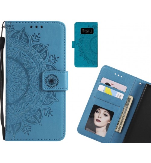 Galaxy S8 Case Mandala Embossed Leather Wallet Case - Blue