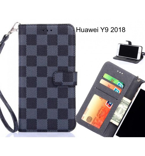 Huawei Y9 2018 Case Grid Wallet Leather Case - Black