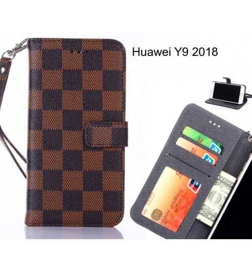Huawei Y9 2018 Case Grid Wallet Leather Case - Brown