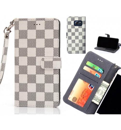S6 Edge Plus Case Grid Wallet Leather Case - White