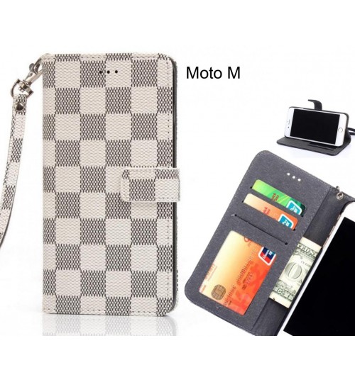 Moto M Case Grid Wallet Leather Case - White