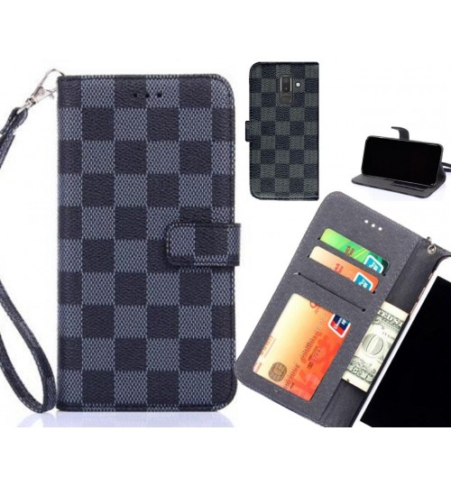 Galaxy J8 Case Grid Wallet Leather Case