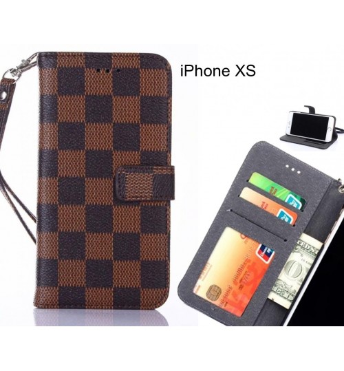 iPhone XS Case Grid Wallet Leather Case
