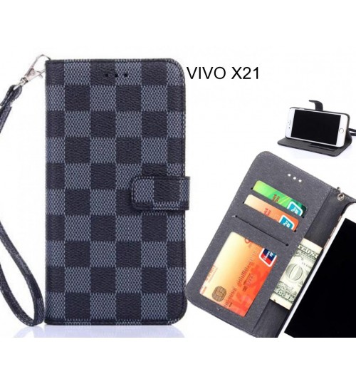 Vivo X21 Case Grid Wallet Leather Case - Black