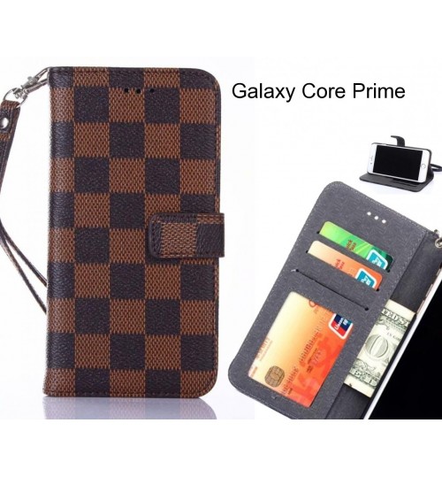Galaxy Core Prime Case Grid Wallet Leather Case - Brown