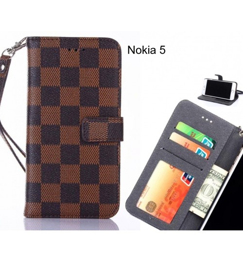 Nokia 5 Case Grid Wallet Leather Case - Brown