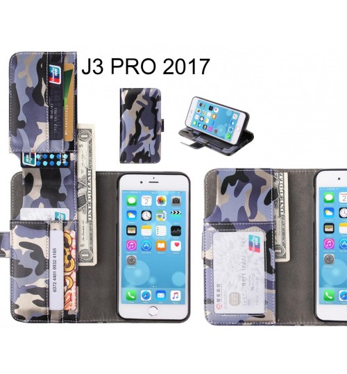J3 Pro 2017 Case Wallet Leather Flip Case 7 Card Slots - Grey