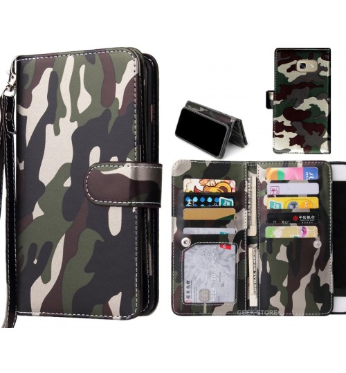 Galaxy A5 2017 Case Multi Function Wallet Leather Case Camouflage - Green