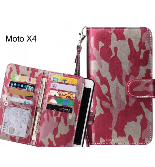 Moto X4 Case Multi Function Wallet Leather Case Camouflage - Pink