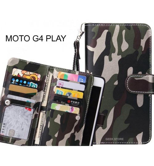 Moto G4 Play Case Multi Function Wallet Leather Case Camouflage - Green