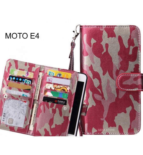 Moto E4 Case Multi Function Wallet Leather Case Camouflage - Pink