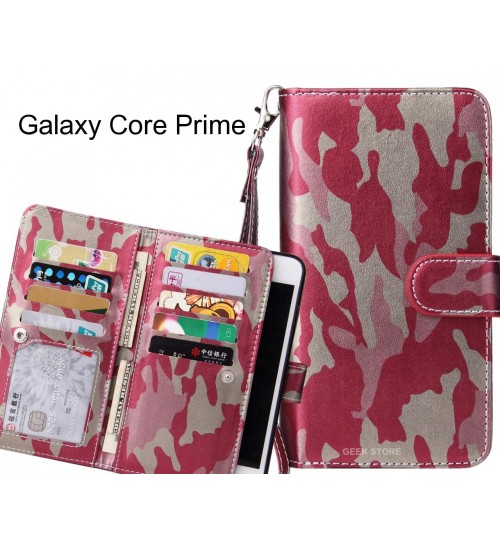Galaxy Core Prime Case Multi Function Wallet Leather Case Camouflage - Pink