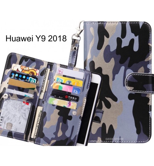 Huawei Y9 2018 Case Multi Function Wallet Leather Case Camouflage - Grey