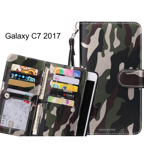 Galaxy C7 2017 Case Multi Function Wallet Leather Case Camouflage - Green