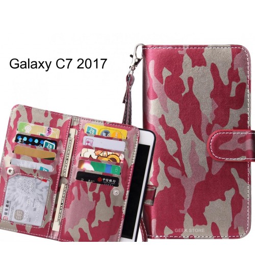 Galaxy C7 2017 Case Multi Function Wallet Leather Case Camouflage - Pink