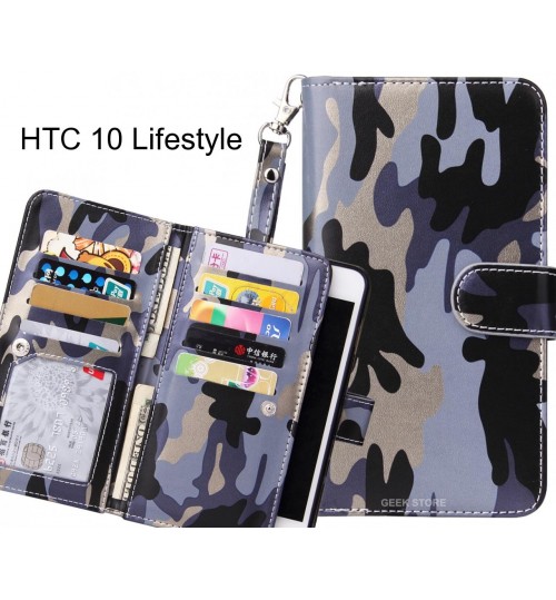 Htc 10 Lifestyle Case Multi Function Wallet Leather Case Camouflage - Grey