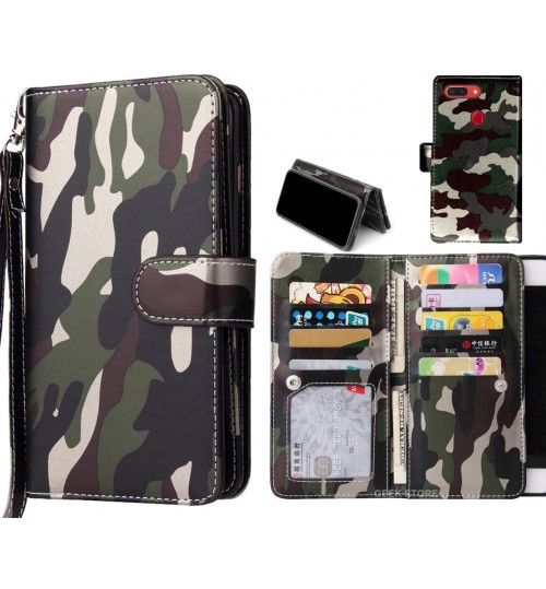 Oppo R15 Pro Case Multi Function Wallet Leather Case Camouflage - Green