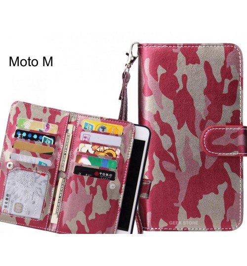 Moto M Case Multi Function Wallet Leather Case Camouflage - Pink