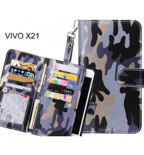 Vivo X21 Case Multi Function Wallet Leather Case Camouflage - Grey