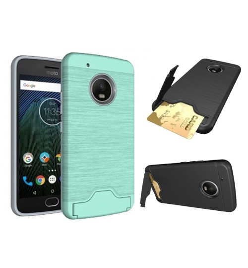 Moto G5S Plus case impact proof hybrid case card clip Brushed Metal Texture