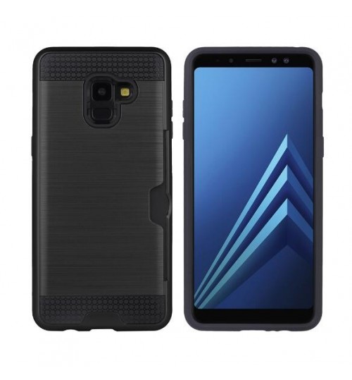 Galaxy A8 2018 case impact proof hybrid case card clip Brushed Metal Texture