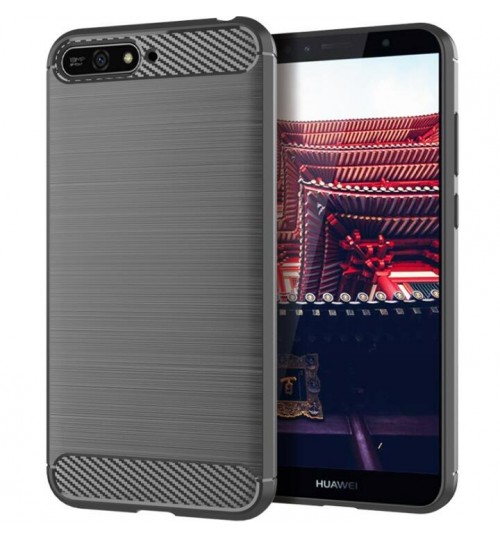 Huawei Y6 2018 Case Carbon Fibre Shockproof Armour Case