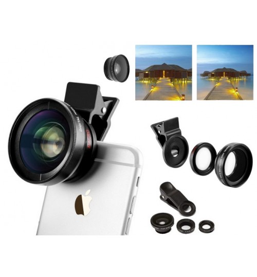Phone Camera HD Lens Kit Clip 3 in 1 Fisheye Wide