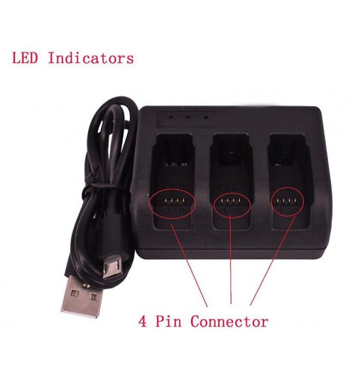 4-Pin Connectors USB 3-Channel 3 Slots 600mAh Battery Charger for GoPro Hero 5