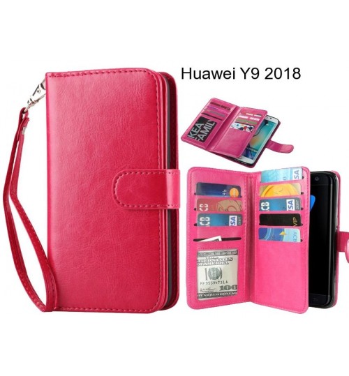 Huawei Y9 2018 Case Double Wallet Leather Case 9 Card Slots - Hot Pink