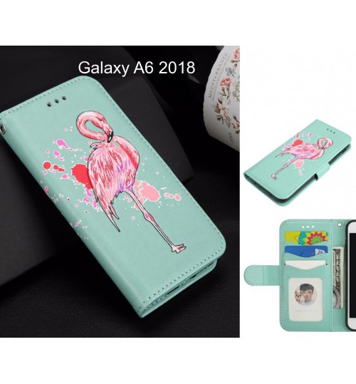 Galaxy A6 2018 Case Wallet Leather Case Flamingo Pattern