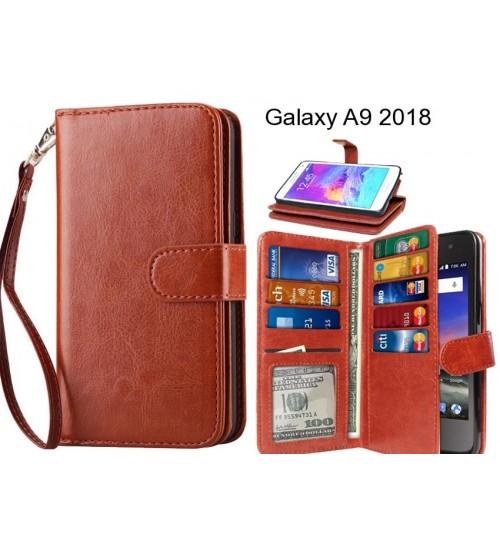 Galaxy A9 2018 Case Double Wallet Leather Case 9 Card Slots - Brown