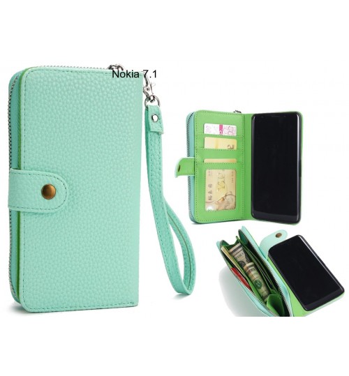 Nokia 7.1 Case Coin Wallet Case Full Wallet Leather Case - Green