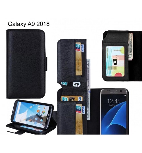 Galaxy A9 2018 Case Leather Wallet Case Cover - Black