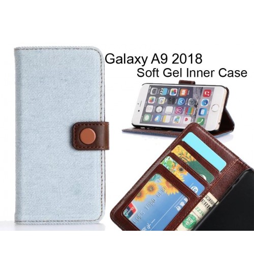 Galaxy A9 2018  Case Ultra Slim Retro Jeans Wallet Case - Blue