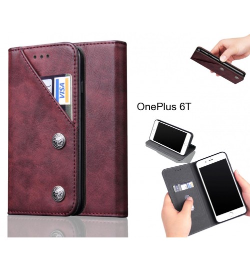 OnePlus 6T Case ultra slim retro leather wallet case 2 cards magnet